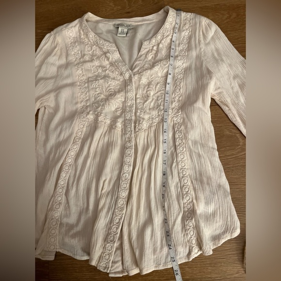 Rachel Zoe Cream 3/4 Sleeve Boho Ruffled Blouse, size 1X - Picture 7 of 8